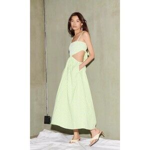 Saylor Anthropologie Sabine Midi Dress Plaid Gingham Cotton Smocked M NEW 261837